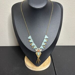 ELEGANT J.CREW GREEN ACRYLIC MULTICOLOR METAL ART DECO STYLE BIB NECKLACE